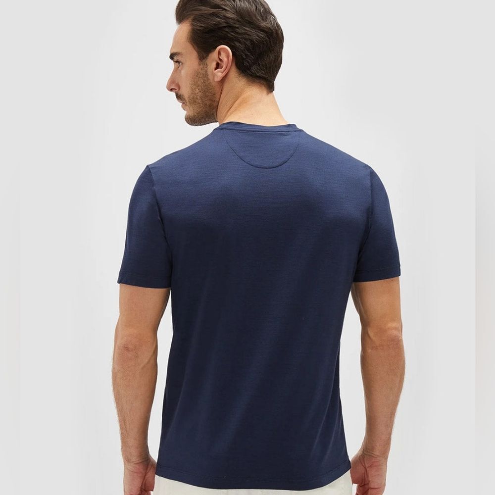 Maurizio Baldassari Short Sleeve Virgin Wool Heather Blue Crewneck Tee Small